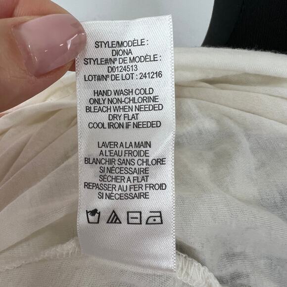 THEORY Diona Off White Short Sleeve Faux Wrap Crossover Blouse Top Size L - Picture 11 of 11